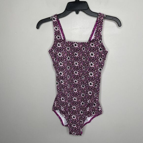 LANDS END Womens Pink Print One-Piece Swim Suit NEW Scoop Back Bathing Suit 6 - Picture 1 of 8